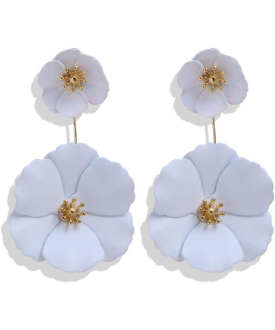 Metal Poppy Flower Dangle Earring Matte Painted Dual Fashion Bohemian Flower Floral Petal Tiered Drop for Women Girls White $...