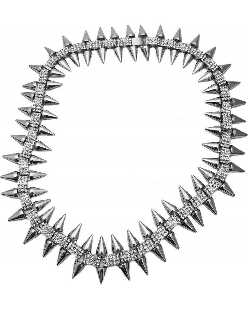 Hip Hop Iced Lab Diamond 30mm 20" Spike Choker Chain Fashion Bling Necklace SILVER $16.42 Necklaces