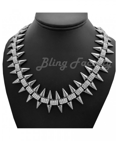 Hip Hop Iced Lab Diamond 30mm 20" Spike Choker Chain Fashion Bling Necklace SILVER $16.42 Necklaces