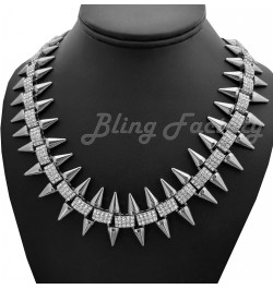 Hip Hop Iced Lab Diamond 30mm 20" Spike Choker Chain Fashion Bling Necklace SILVER $16.42 Necklaces