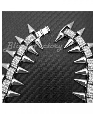 Hip Hop Iced Lab Diamond 30mm 20" Spike Choker Chain Fashion Bling Necklace SILVER $16.42 Necklaces