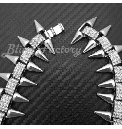 Hip Hop Iced Lab Diamond 30mm 20" Spike Choker Chain Fashion Bling Necklace SILVER $16.42 Necklaces