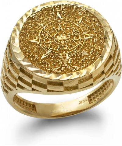 10K Yellow Gold Aztec Mayan Sun Calendar Sparkle-cut Unisex Signet Ring $289.80 Rings