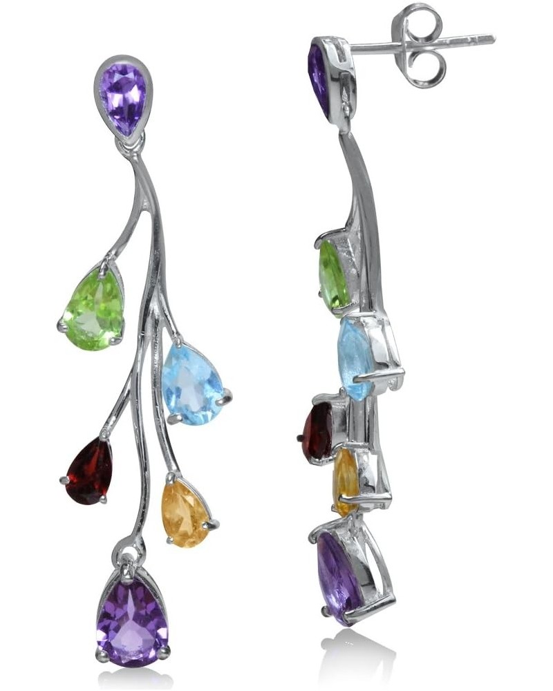 Genuine Gemstone 925 Sterling Silver Nature Leaf Inspired Leverback Drop Dangle Post Earrings multi-colored gemstone $17.54 E...