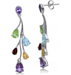 Genuine Gemstone 925 Sterling Silver Nature Leaf Inspired Leverback Drop Dangle Post Earrings multi-colored gemstone $17.54 E...