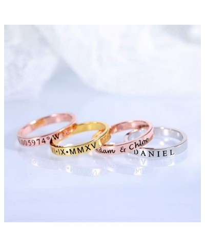 925 Sterling Silver Personalized Stacking Name Ring Silver/Gold/Rose Gold Customized 3 Fonts Engraved Date Year Stackable Rin...