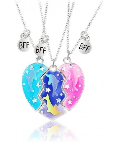 Cute Dolphin Shining Star Pendant Best Friend Necklace Gifts Splice Heart Magnetic Puzzle Matching Friendship Necklace for 3 ...