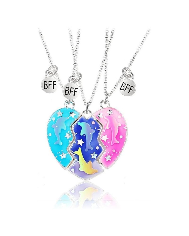 Cute Dolphin Shining Star Pendant Best Friend Necklace Gifts Splice Heart Magnetic Puzzle Matching Friendship Necklace for 3 ...