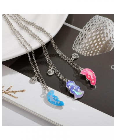 Cute Dolphin Shining Star Pendant Best Friend Necklace Gifts Splice Heart Magnetic Puzzle Matching Friendship Necklace for 3 ...