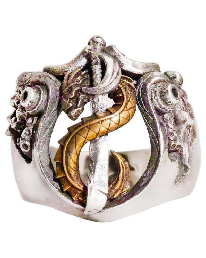 Men's Rings for Men Women Silver plated Brass Ductile Material Open Rings Adjustable Gifts for Boys Girls Dragon Sword Cthulh...