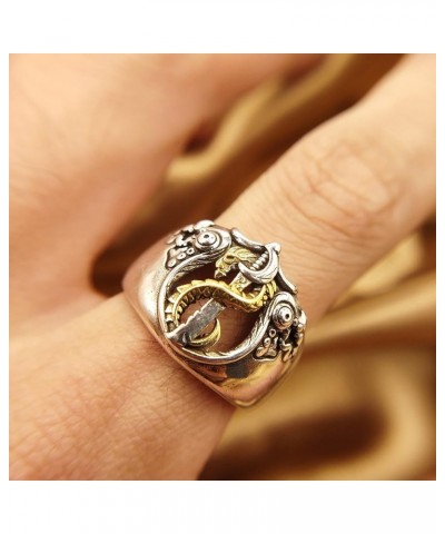 Men's Rings for Men Women Silver plated Brass Ductile Material Open Rings Adjustable Gifts for Boys Girls Dragon Sword Cthulh...