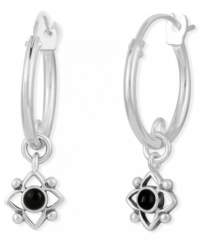 Jewelry Sterling Silver Flower Shaped Dot Snap Down Closure Tube Hoop Earrings Onyx $20.34 Earrings