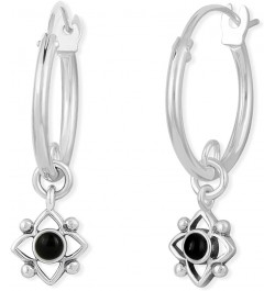 Jewelry Sterling Silver Flower Shaped Dot Snap Down Closure Tube Hoop Earrings Onyx $20.34 Earrings