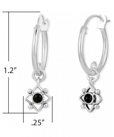 Jewelry Sterling Silver Flower Shaped Dot Snap Down Closure Tube Hoop Earrings Onyx $20.34 Earrings