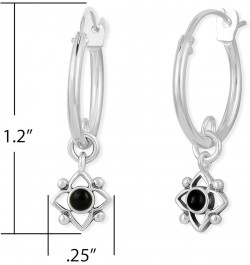 Jewelry Sterling Silver Flower Shaped Dot Snap Down Closure Tube Hoop Earrings Onyx $20.34 Earrings