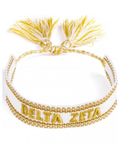 Delta Zeta Bracelet — Woven Bracelet, White and Gold Design with DZ Sorority Name and Tassels, Greek Sorority Jewelry and Big...