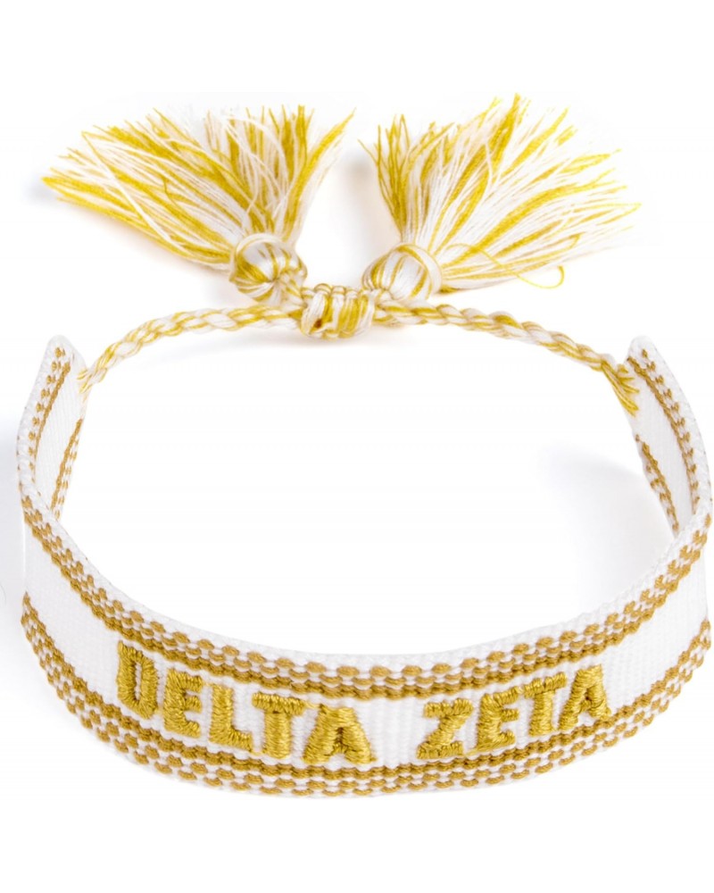 Delta Zeta Bracelet — Woven Bracelet, White and Gold Design with DZ Sorority Name and Tassels, Greek Sorority Jewelry and Big...