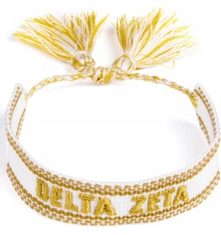 Delta Zeta Bracelet — Woven Bracelet, White and Gold Design with DZ Sorority Name and Tassels, Greek Sorority Jewelry and Big...