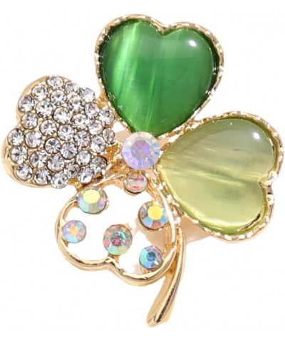 Rhinestone Clover Leaf Brooch Pin, Green Four Leaf Clover Pin Shamrock Lapel Pin, Gold Plated Vintage Crystal Flower Brooches...