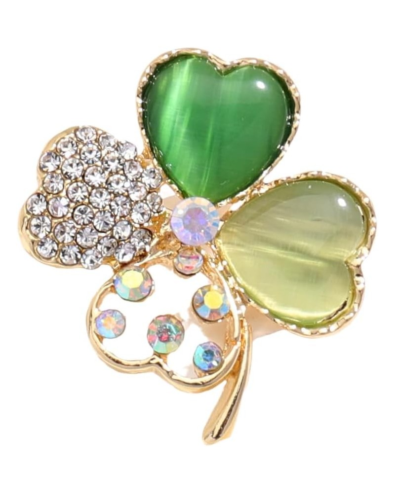 Rhinestone Clover Leaf Brooch Pin, Green Four Leaf Clover Pin Shamrock Lapel Pin, Gold Plated Vintage Crystal Flower Brooches...