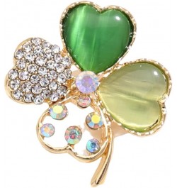 Rhinestone Clover Leaf Brooch Pin, Green Four Leaf Clover Pin Shamrock Lapel Pin, Gold Plated Vintage Crystal Flower Brooches...