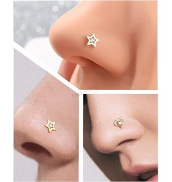 MeIighting Gold Nose Rings 9K 20G Heart Nose Stud Shaped Clear Round CZ Star Nose Piercing Jewelry for Women Men Real Gold St...