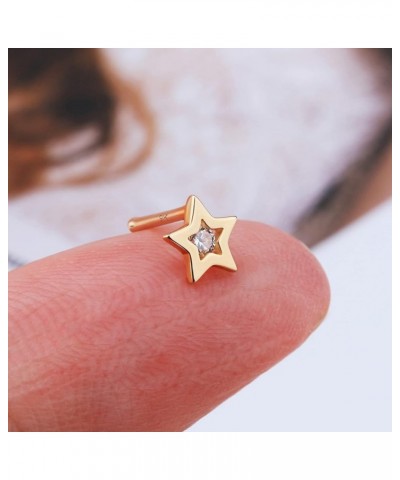 MeIighting Gold Nose Rings 9K 20G Heart Nose Stud Shaped Clear Round CZ Star Nose Piercing Jewelry for Women Men Real Gold St...