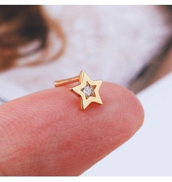 MeIighting Gold Nose Rings 9K 20G Heart Nose Stud Shaped Clear Round CZ Star Nose Piercing Jewelry for Women Men Real Gold St...