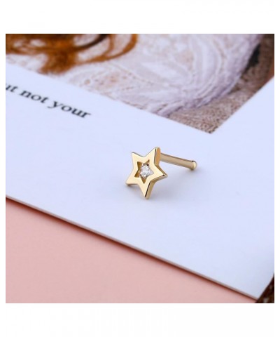 MeIighting Gold Nose Rings 9K 20G Heart Nose Stud Shaped Clear Round CZ Star Nose Piercing Jewelry for Women Men Real Gold St...