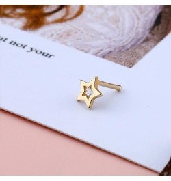 MeIighting Gold Nose Rings 9K 20G Heart Nose Stud Shaped Clear Round CZ Star Nose Piercing Jewelry for Women Men Real Gold St...