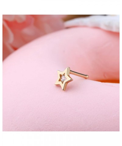 MeIighting Gold Nose Rings 9K 20G Heart Nose Stud Shaped Clear Round CZ Star Nose Piercing Jewelry for Women Men Real Gold St...