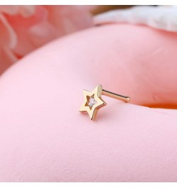 MeIighting Gold Nose Rings 9K 20G Heart Nose Stud Shaped Clear Round CZ Star Nose Piercing Jewelry for Women Men Real Gold St...