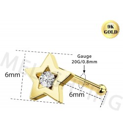 MeIighting Gold Nose Rings 9K 20G Heart Nose Stud Shaped Clear Round CZ Star Nose Piercing Jewelry for Women Men Real Gold St...