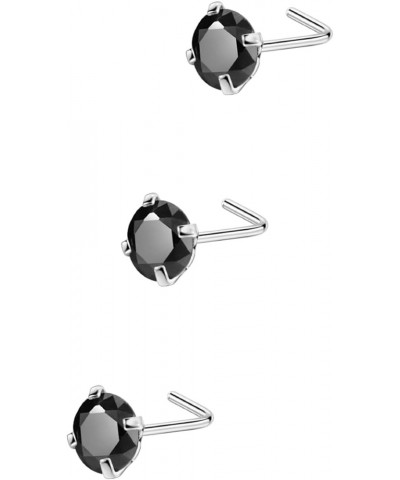 3pcs Surgical Steel Nose Rings Studs for Women L Shaped,22g,4mm Black CZ $5.82 Body Jewelry