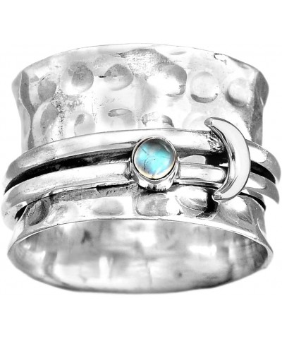 Boho-Magic Spinner Moonstone Moon Ring for Women 925 Sterling Silver Moonstone Moon Women's Retro Ring Creative Tear Shaped W...