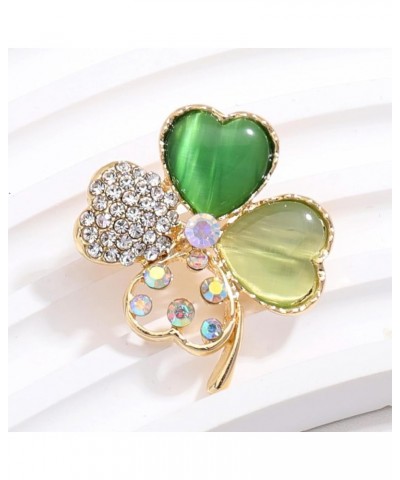 Rhinestone Clover Leaf Brooch Pin, Green Four Leaf Clover Pin Shamrock Lapel Pin, Gold Plated Vintage Crystal Flower Brooches...