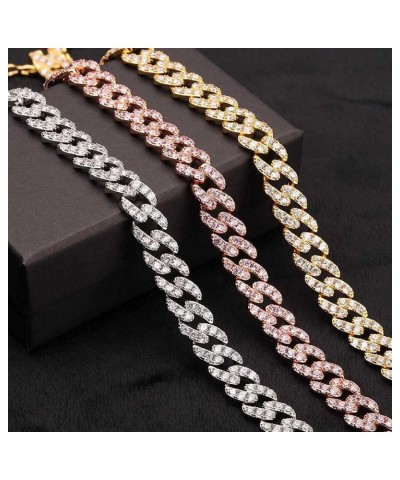 8mm Gold Plated CZ Iced Miami Cuban Link Anklet Bracelet Womens Bling Fashion Hip Hop Party Foot Jewelry Gift Rose Gold-10inc...