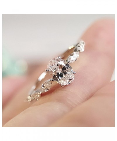 1 Carat Moissanite Ring Promise Rings Classic Egg-Shaped Horse Eye Ring Round Cut Solitaire Ring for Women, Engagement, Promi...