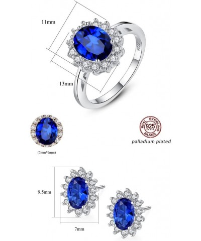 925 Sterling Silver CZ Halo Simulated Sapphire Ring and Earrings for Women, Cubic Zirconia Nano Blue Gemstone Band and Stud C...