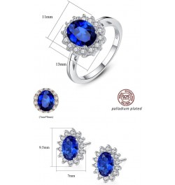 925 Sterling Silver CZ Halo Simulated Sapphire Ring and Earrings for Women, Cubic Zirconia Nano Blue Gemstone Band and Stud C...