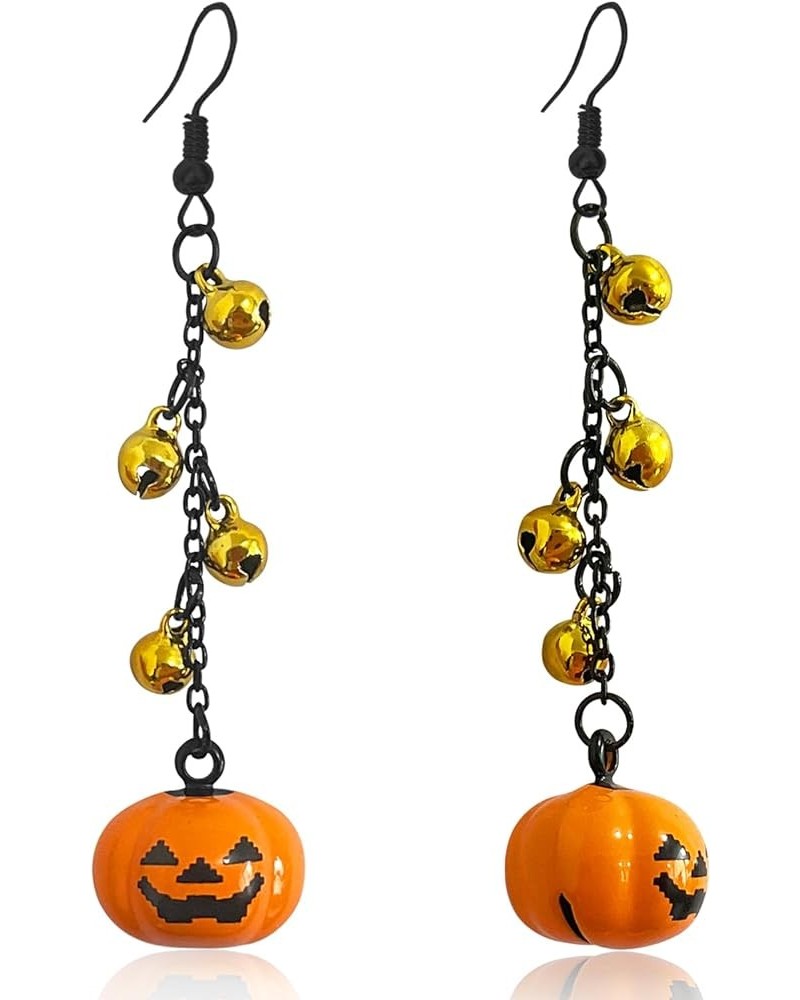 Handmade Halloween Hoop Earrings For Women Pumpkin Ghost Skull Dangle Drop Earrings for Girls With Gold Silver Bells Holiday ...