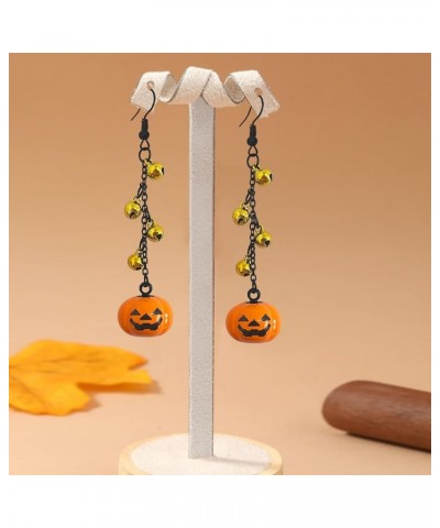 Handmade Halloween Hoop Earrings For Women Pumpkin Ghost Skull Dangle Drop Earrings for Girls With Gold Silver Bells Holiday ...