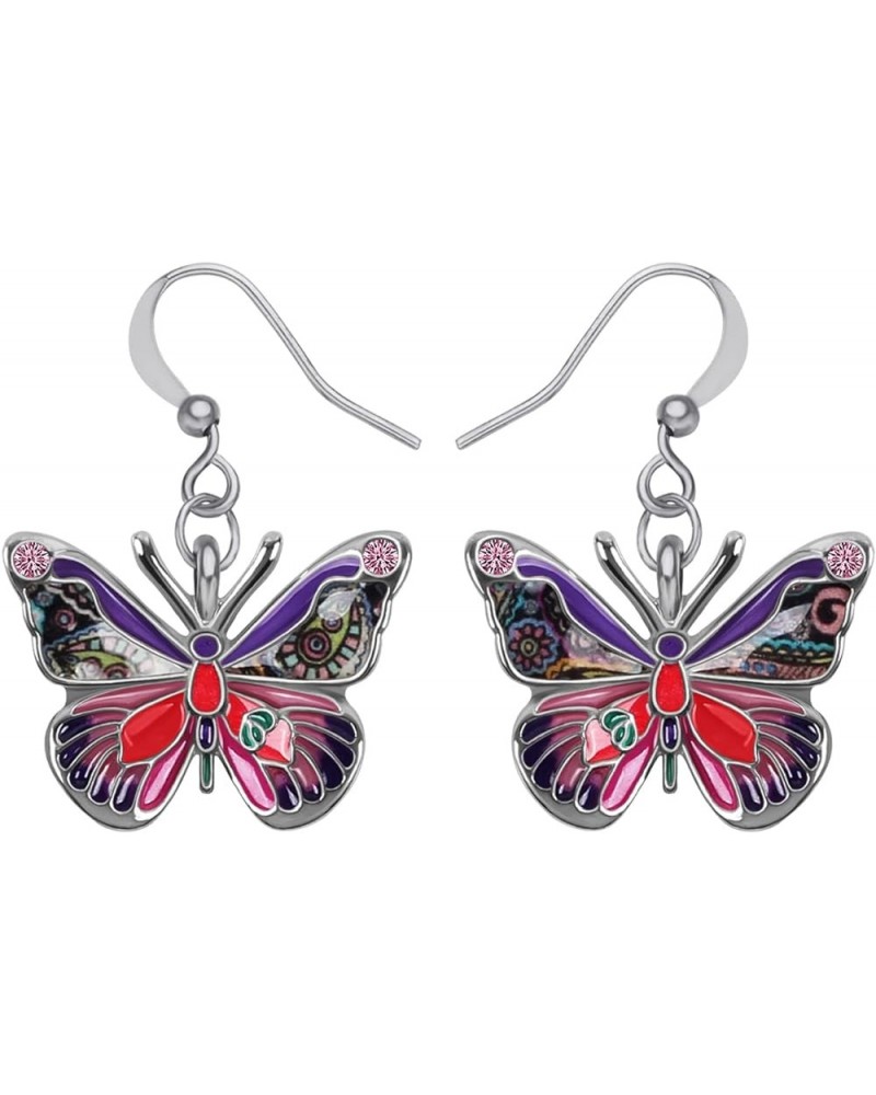 DALANE Enamel Alloy Rhinestone Butterfly Earrings Dangle Summer Spring Insects Jewelry for Women Girls Accessories Purple $9....