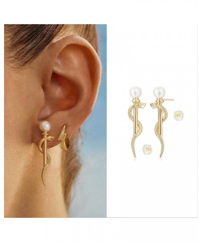 Women Snake Earrings Gold Stud Serpent 14K Gold Filled Small Simple Hypoallergenic Everyday Jewelry Wrapped Around Crutch Pea...