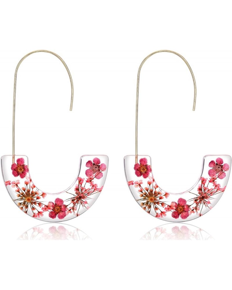 Acrylic Earrings Statement Tortoise Hoop Earrings Resin Wire Drop Dangle Earrings Fashion Jewelry For Women pink flower $6.71...