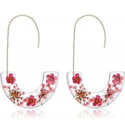 Acrylic Earrings Statement Tortoise Hoop Earrings Resin Wire Drop Dangle Earrings Fashion Jewelry For Women pink flower $6.71...