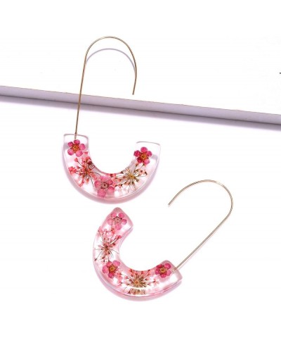 Acrylic Earrings Statement Tortoise Hoop Earrings Resin Wire Drop Dangle Earrings Fashion Jewelry For Women pink flower $6.71...