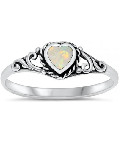 CHOOSE YOUR COLOR Sterling Silver Heart Promise Ring White (Simulated Opal) $11.62 Rings