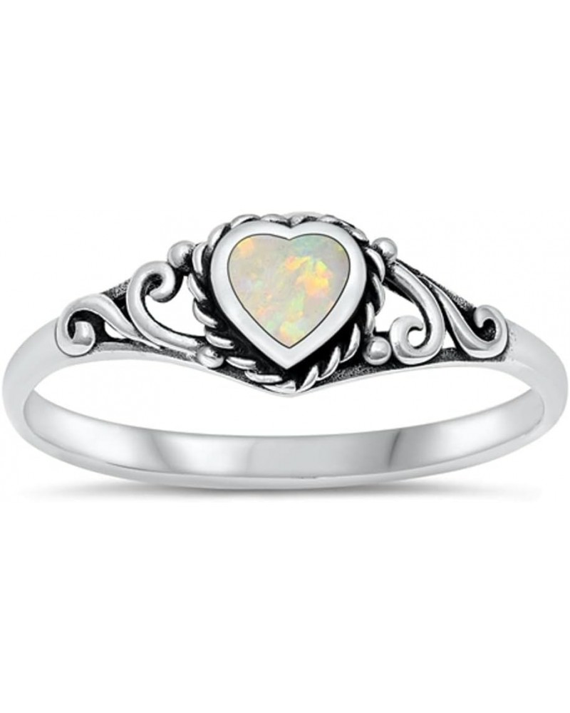 CHOOSE YOUR COLOR Sterling Silver Heart Promise Ring White (Simulated Opal) $11.62 Rings