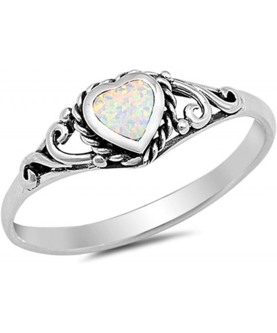 CHOOSE YOUR COLOR Sterling Silver Heart Promise Ring White (Simulated Opal) $11.62 Rings